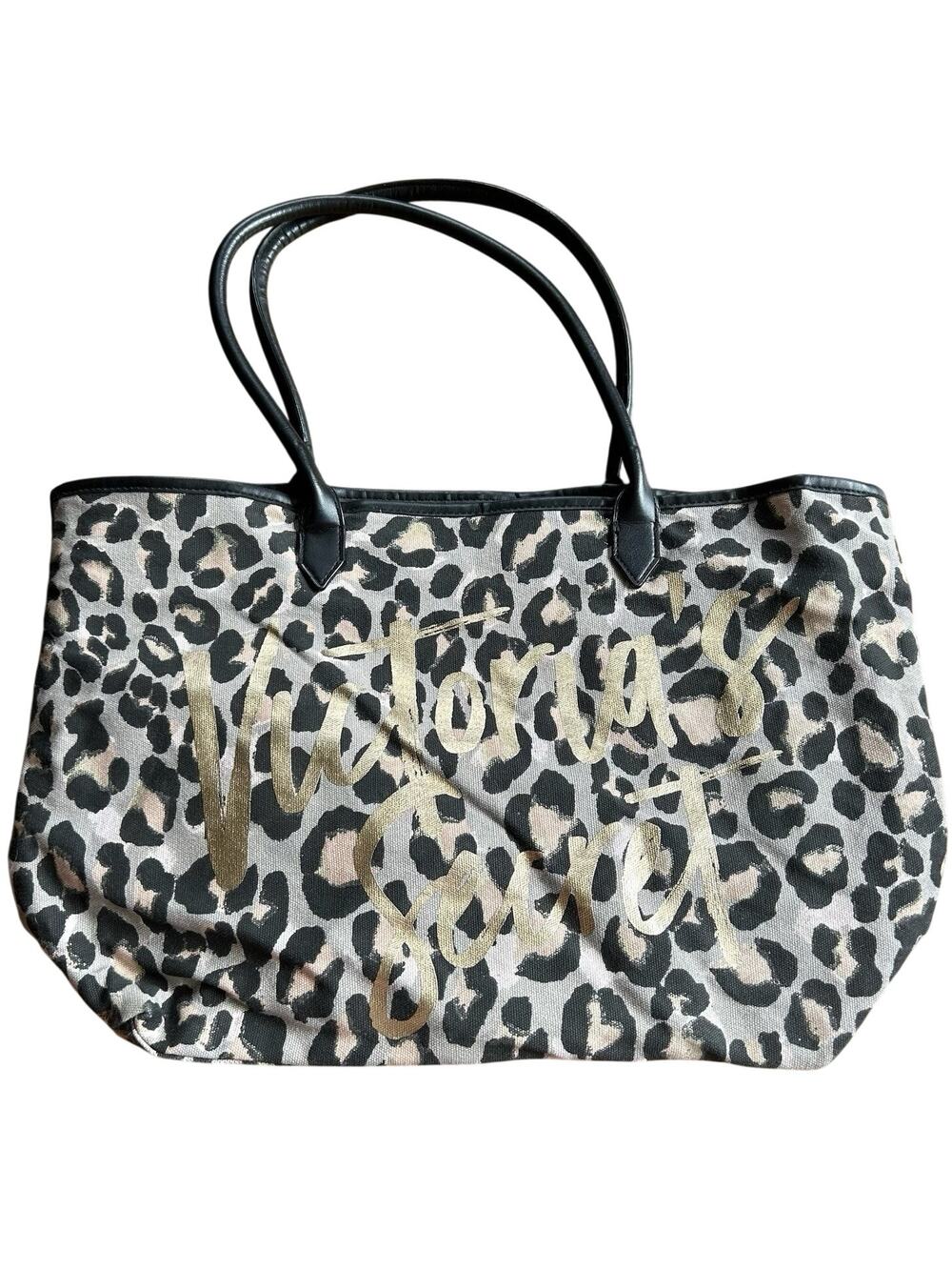 Victorias Secret Leopard Tote Bag Gold Logo Canvas‎ Large Weekender Shoulder